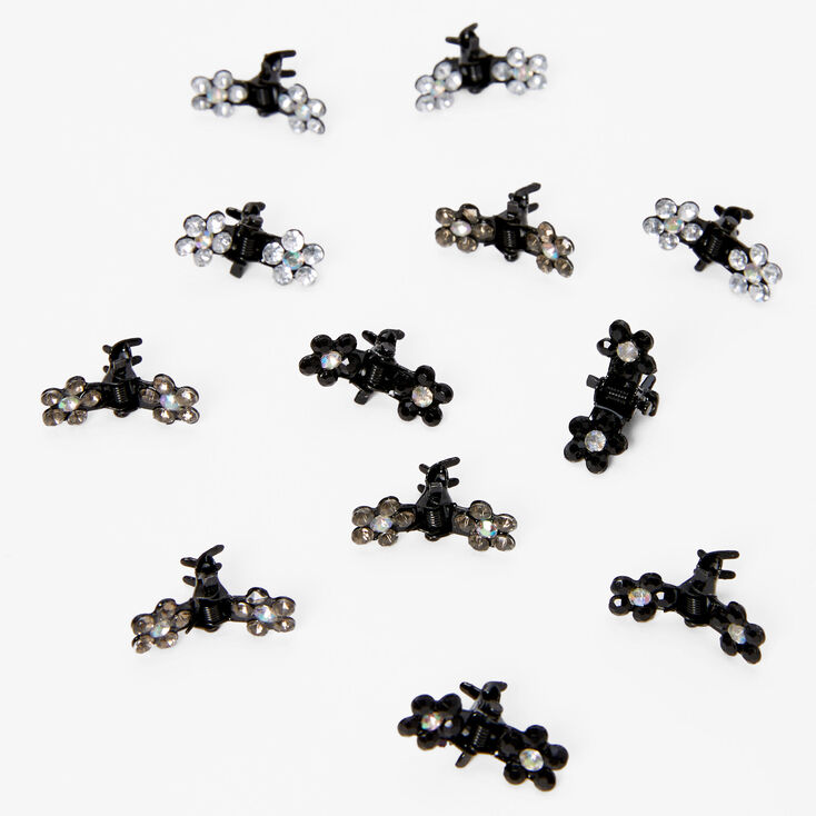Black Clear Rhinestone Mini Hair Claws - 12 Pack,