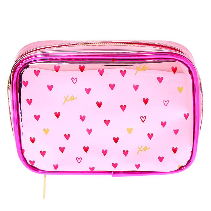 Mini Hearts Metallic Makeup Bag - Pink,