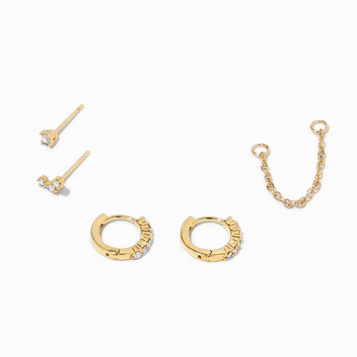 18K Gold Plated Iridescent Hoop Connector Chain Star Stud Earring Set - 5 Pack,