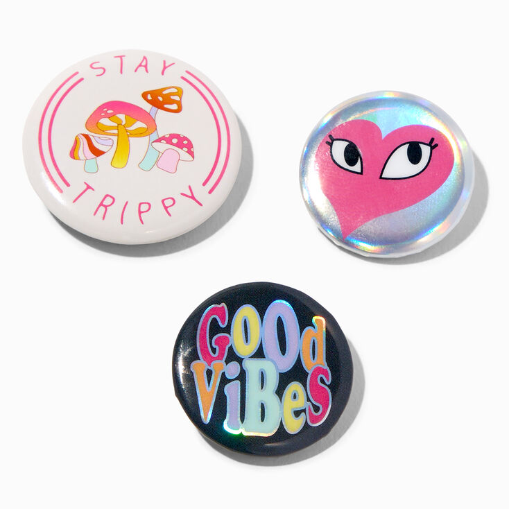 Groovy Good Vibes Pinback Button Set - 3 Pack,
