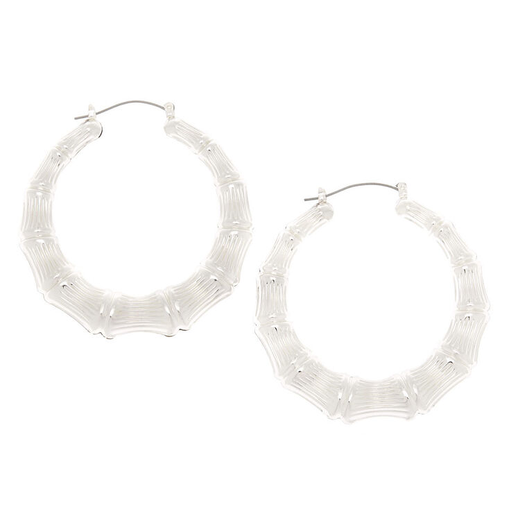 Silver 60MM Bamboo Hoop Earrings,
