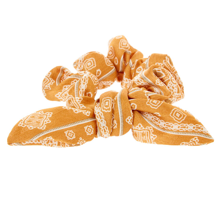 Silk Paisley Knotted Bow Hair Scrunchie - Mustard,
