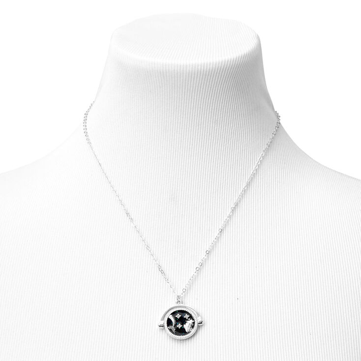 Silver Glow In The Dark Zodiac Spinning Pendant Necklace - Pisces,