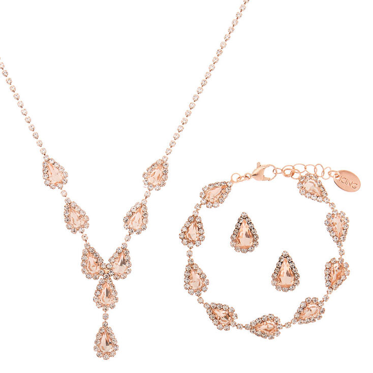 Rose Gold Teardrop Jewelry Set - 3 Pack,