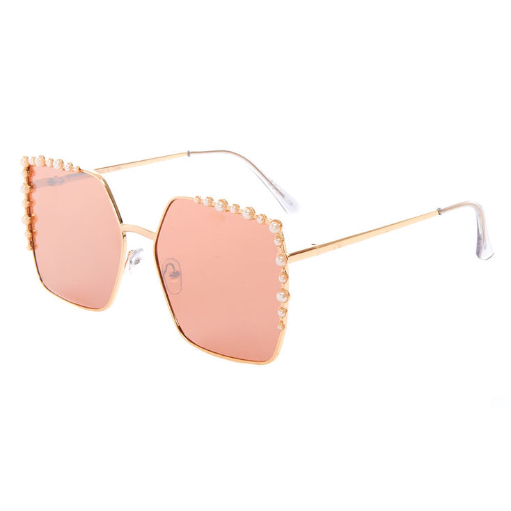 Vintage Oversized Square Pearl Sunglasses - Rose Gold,