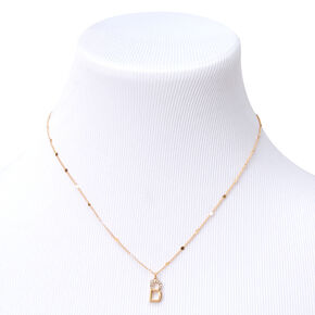 Gold-tone Half Stone Initial Pendant Necklace - B,