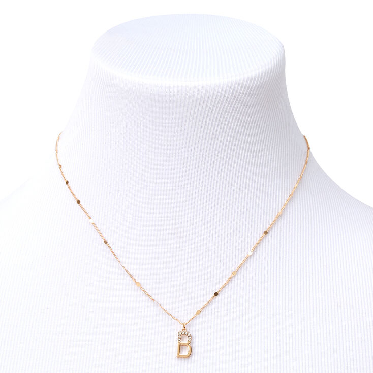 Gold Half Stone Initial Pendant Necklace - B,