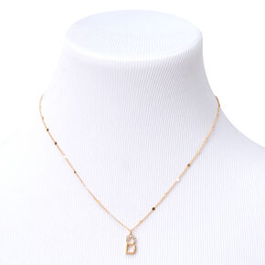 Gold Half Stone Initial Pendant Necklace - B,