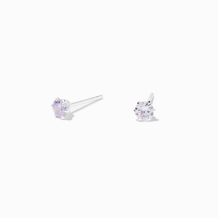 Sterling Silver Cubic Zirconia 4MM Lavender Stud Earrings,