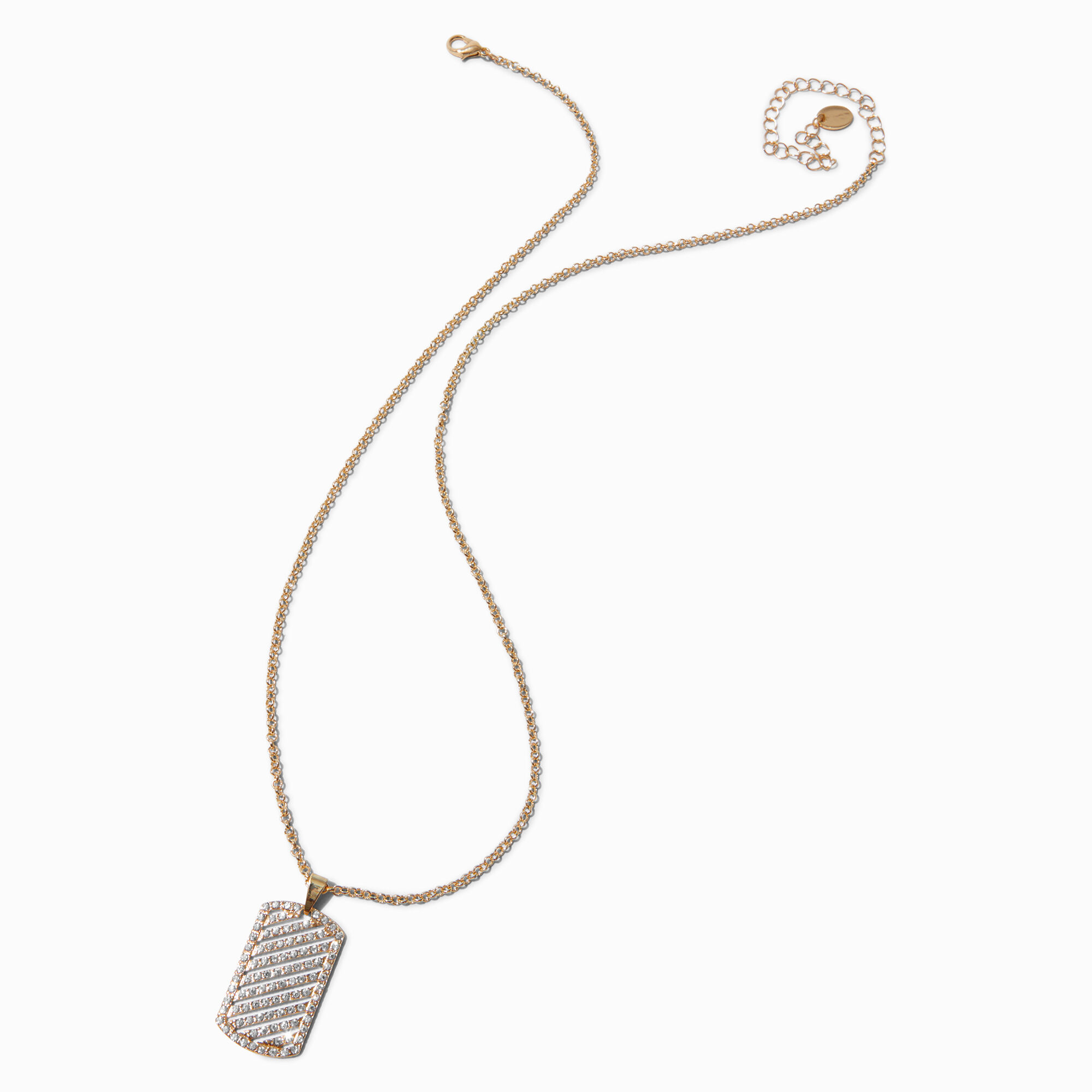 Gold tone Crystal Dog Tag Pendant Necklace Icing US