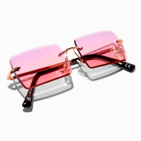 Embellished Butterfly Faded Lens Rectangular Sunglasses,