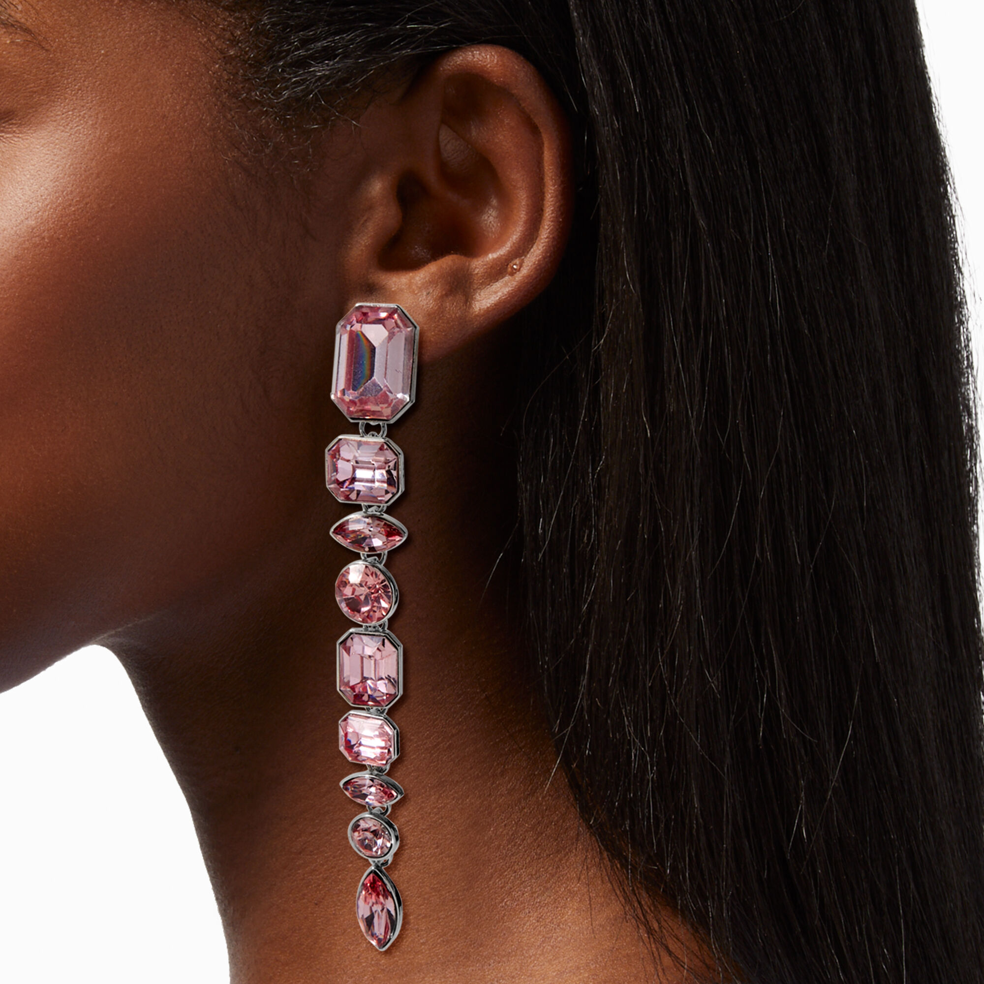 Pink gemstone drop earrings hot sale
