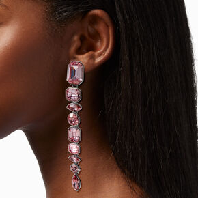 Faceted Pink Gemstone 4&quot; Linear Drop Earrings,