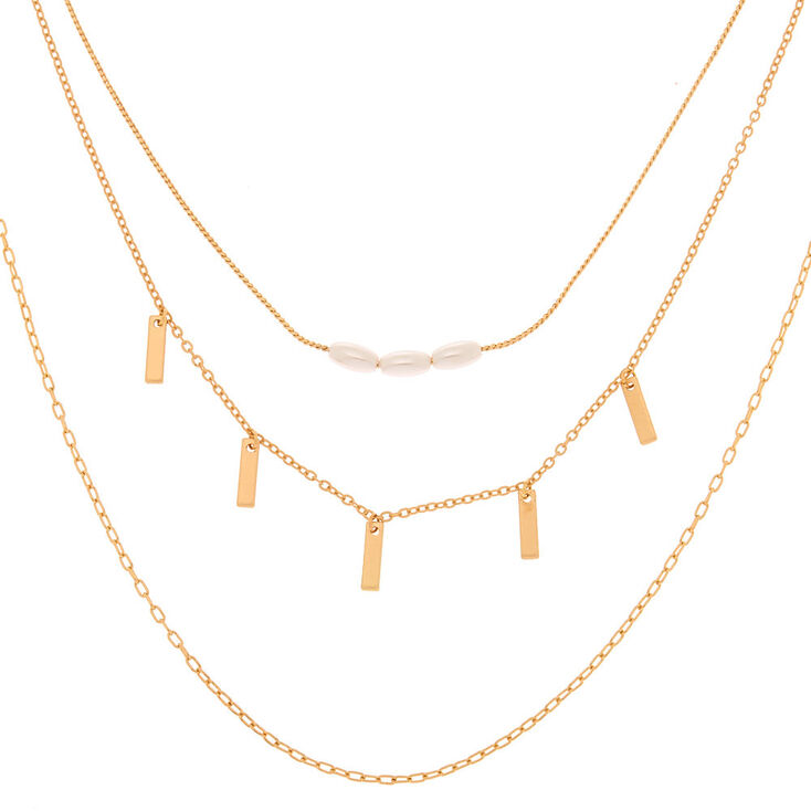 Gold Pearl Chain Multi Strand Necklace,