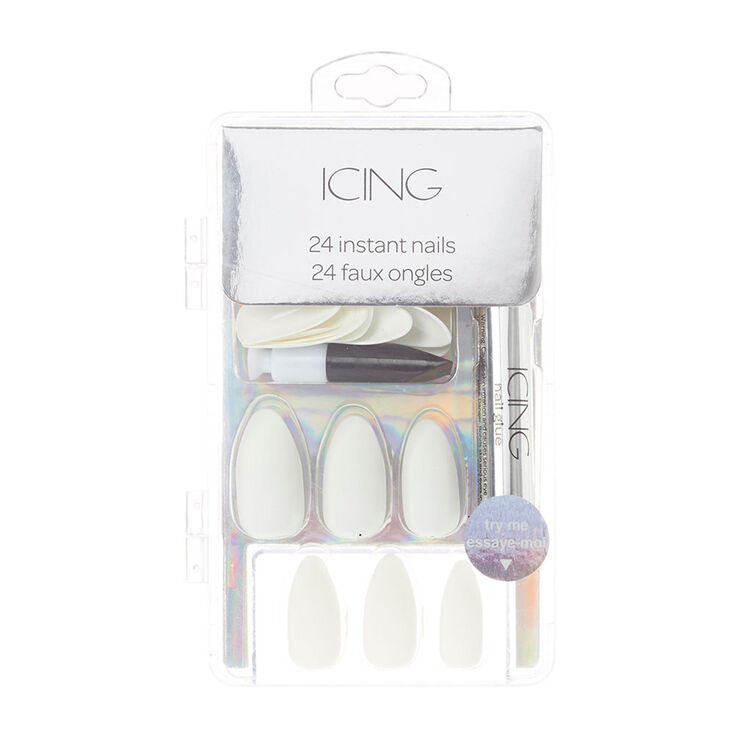 Solid Stiletto Faux Nail Set - White, 24 Pack,