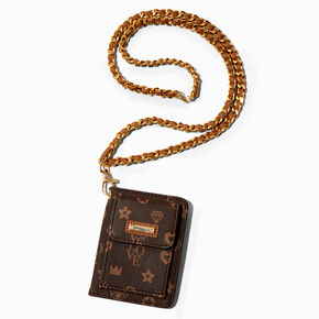 Brown Status Icons Wallet with Chain Lanyard,