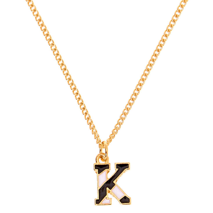 Gold Striped Initial Pendant Necklace - K,