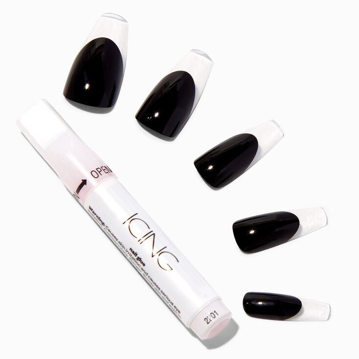 Clear Tip Black Squareletto Vegan Faux Nail Set - 24 Pack,