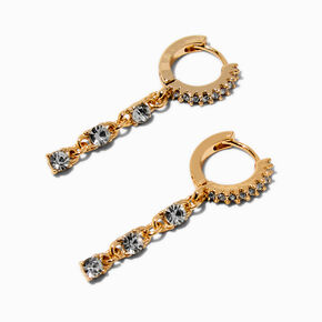Gold-tone Crystal Dangle Clicker Hoop Earrings,