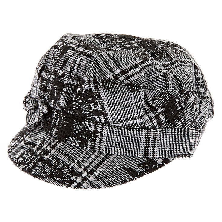 Glen Plaid Floral Captain Hat - Black,