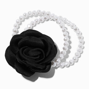 Black Rosette Faux Pearl Multi-Strand Bracelet,