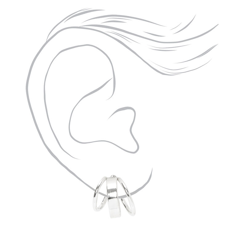 Silver 15MM Triple Hoop Earrings,
