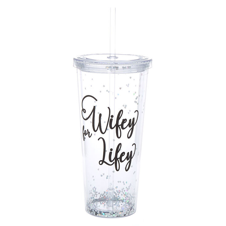 Shaker Glitter Wifey For Lifey Tumbler Cup - Silver,