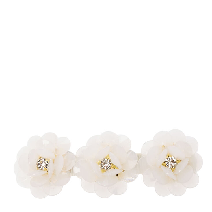 Ivory Bead Flower Trio Hair Clip,