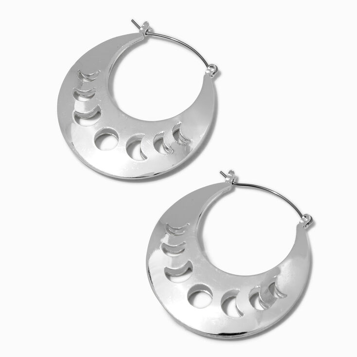 Silver-tone Moon Phases Cutout 40MM Hoop Earrings,