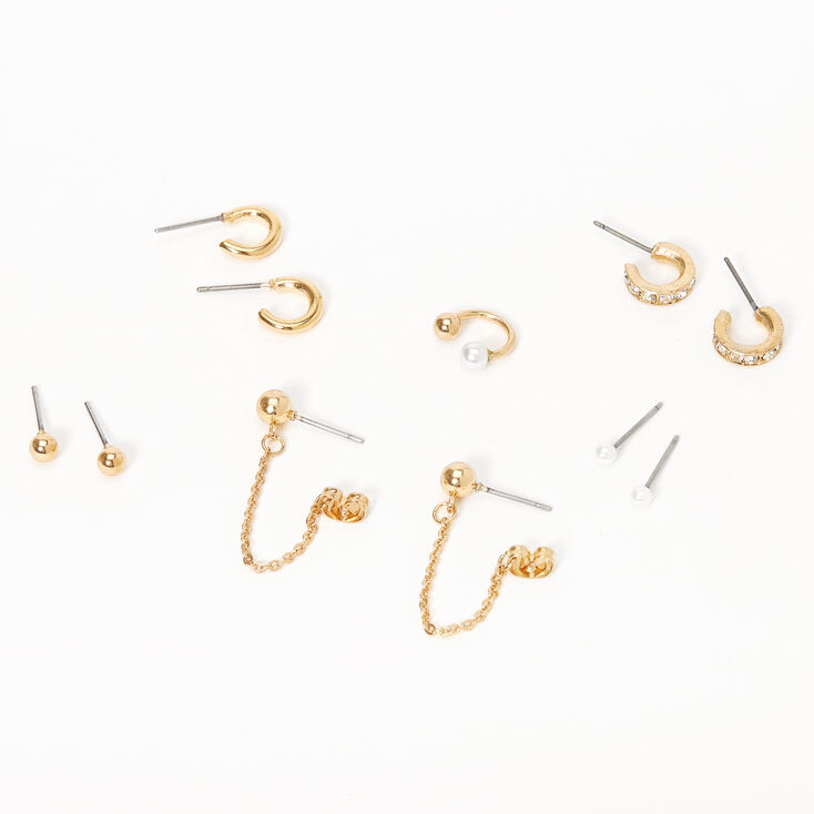 Gold Ball Pearl Ear Cuff &amp; Mixed Earrings - 6 Pack,