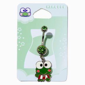 Keroppi&reg; Silver-tone 14G Green Stone Charm Belly Bar,