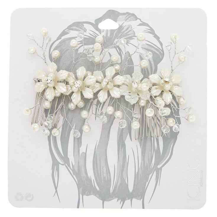 Floral Pearl Hair Comb - Silver,