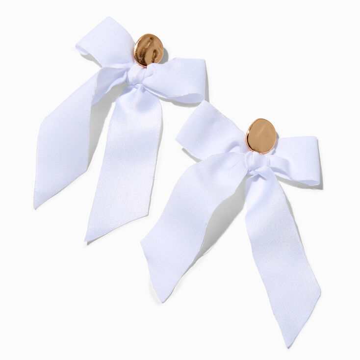 White Ribbon Bow Stud Earrings