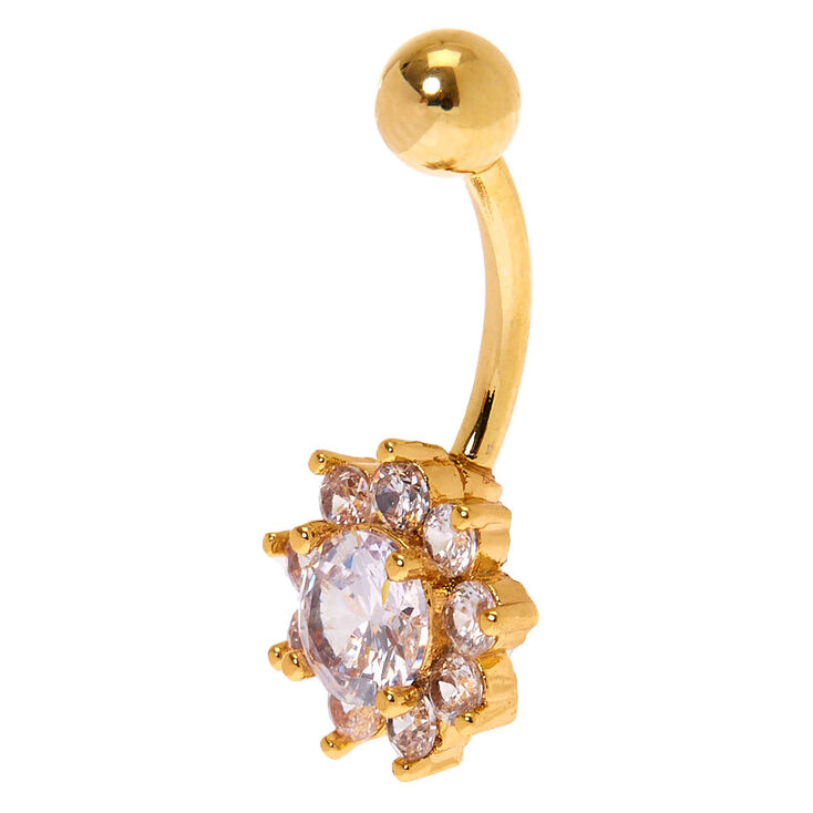 Gold 14G Crystal Flower Belly Ring,