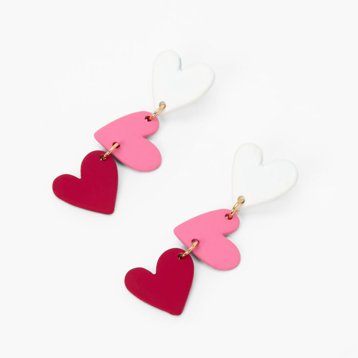 Pink Rubber Triple Hearts 1.5&quot; Drop Earrings,