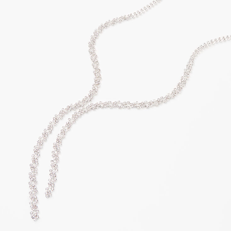 Silver Glass Rhinestone Y-Neck Long Necklace,