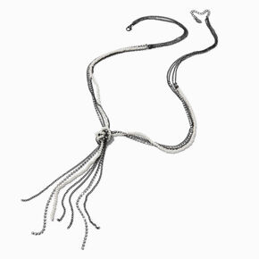 Hematite Cup Chain &amp; Pearl Tassel Y-Neck Multi-Strand Necklace,
