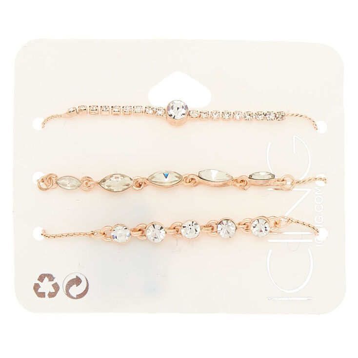 Rose Gold Rhinestone Dainty Adjustable Bracelets - 3 Pack,