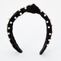 Velvet Pearl Knotted Headband - Black,