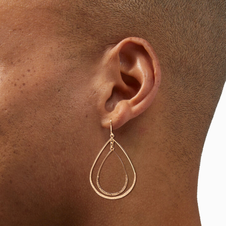 Gold 1.5&quot; Double Teardrop Drop Earrings,