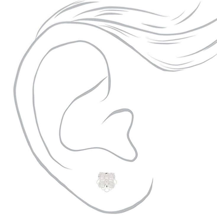 Silver-tone Cubic Zirconia Flower Stud Earrings,