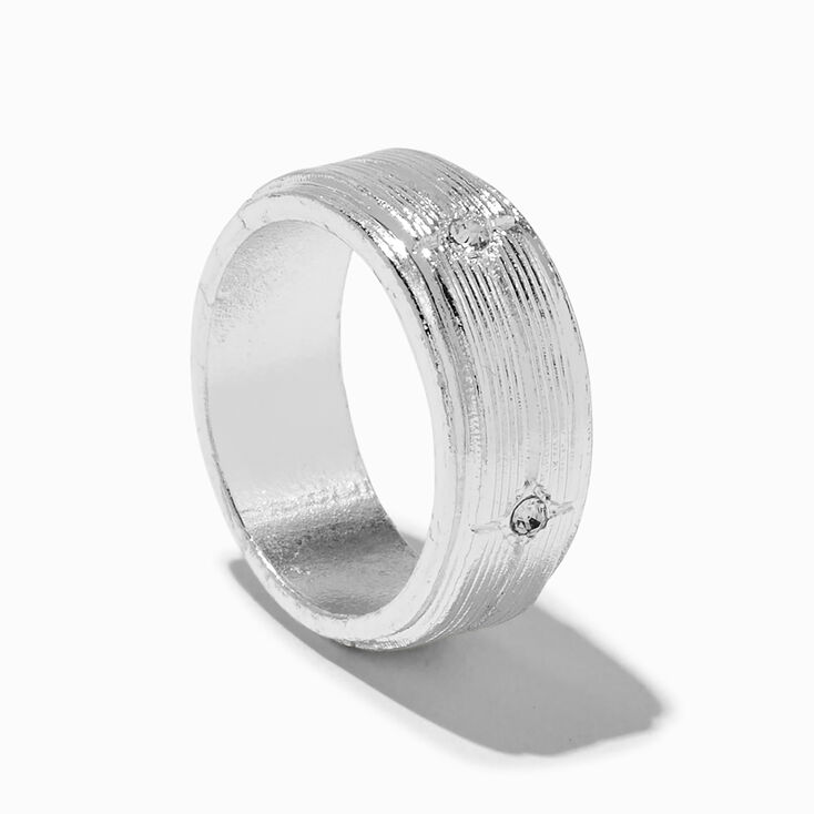 Silver-tone Crystal Textured Band Ring,