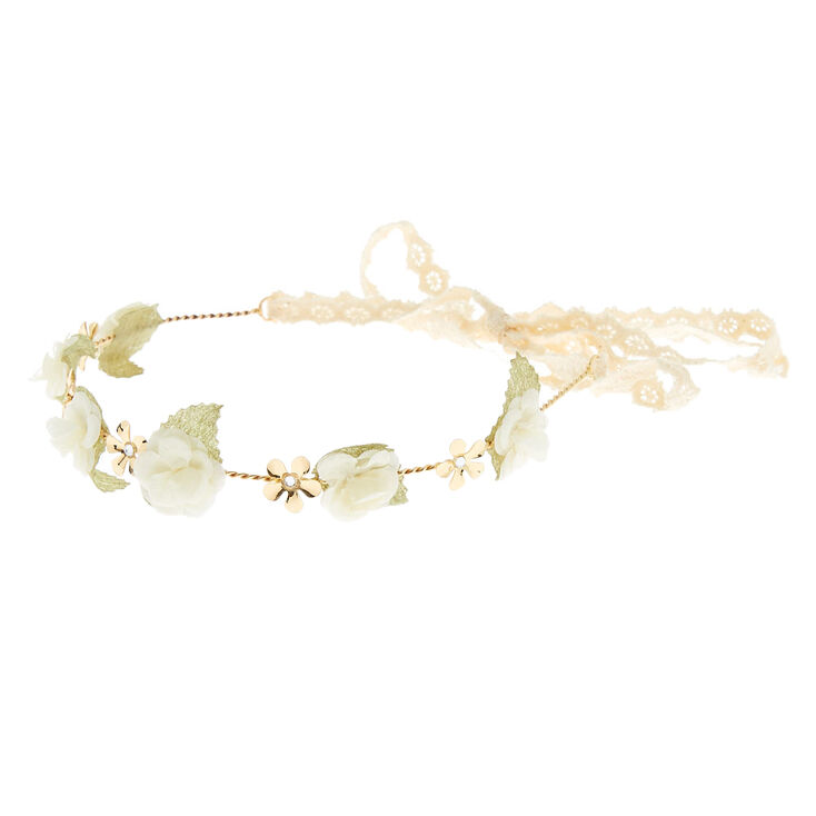 Gold Crochet Flower Crown Headwrap - Ivory,