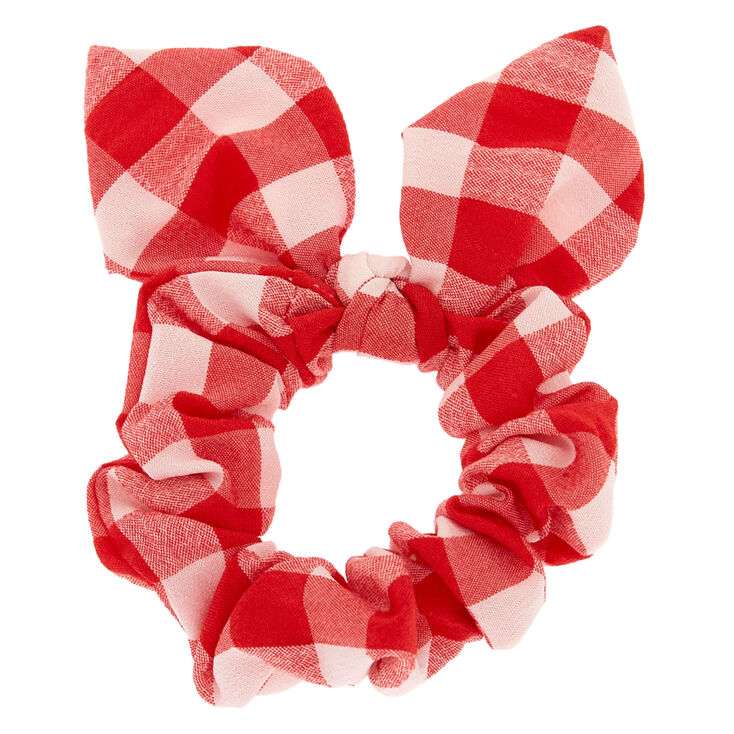 Checkered Knotted Bow Hair Scrunchie - Red,