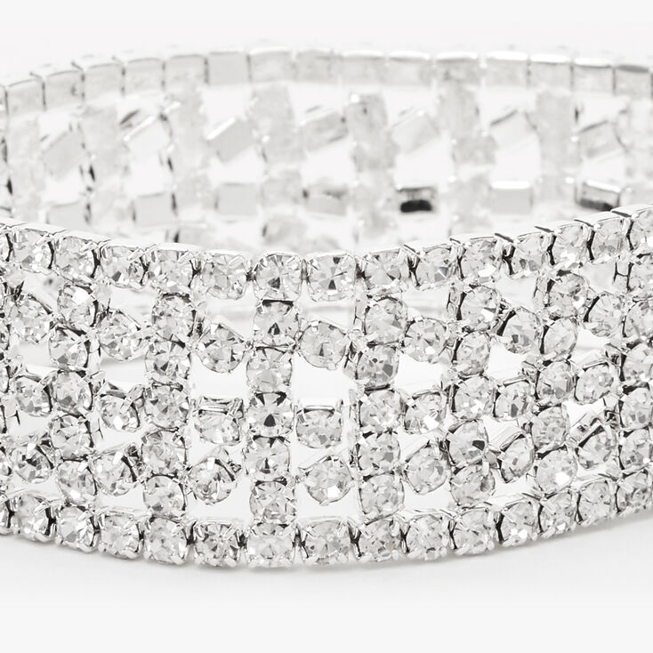 Silver Rhinestone Wide Cuff Stretch Bracelet,