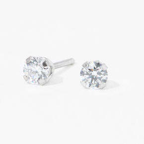 14kt White Gold 3mm Cubic Zirconia Studs Short Post Ear Piercing Kit with Ear Care Solution,