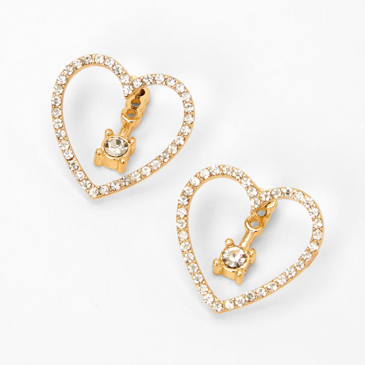 Gold Crystal Heart Stud Earrings,