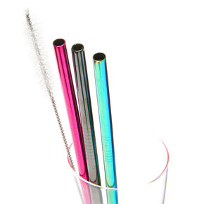 Rainbow Anodized Stainless Steel Straws - 3 Pack,