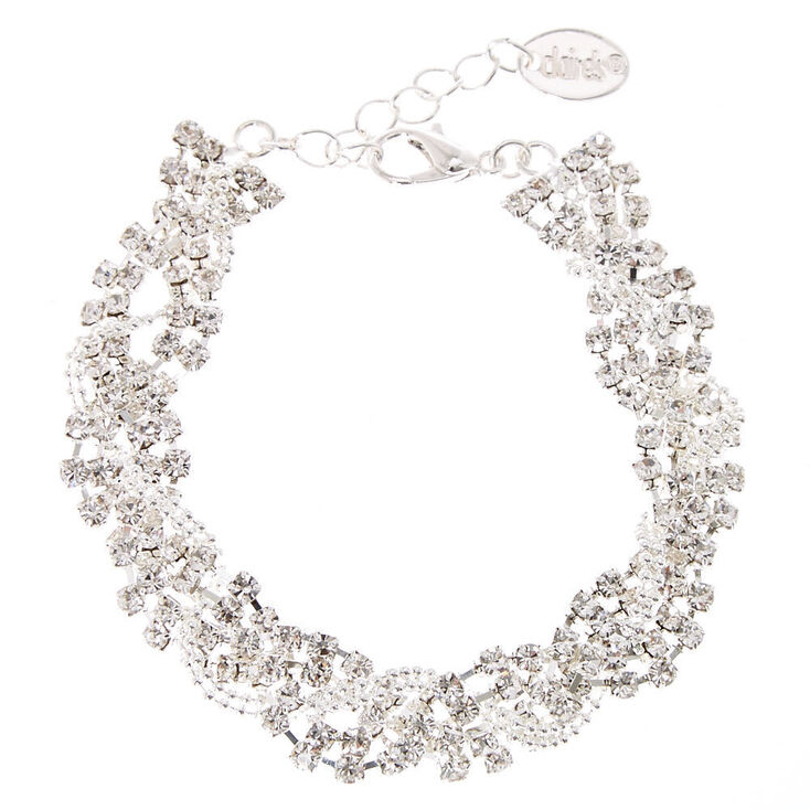 Silver Rhinestone Braided Chain Bracelet,