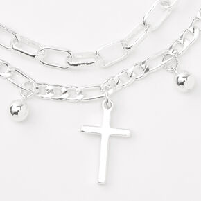 Silver Cross Charm Double Chain Bracelet,